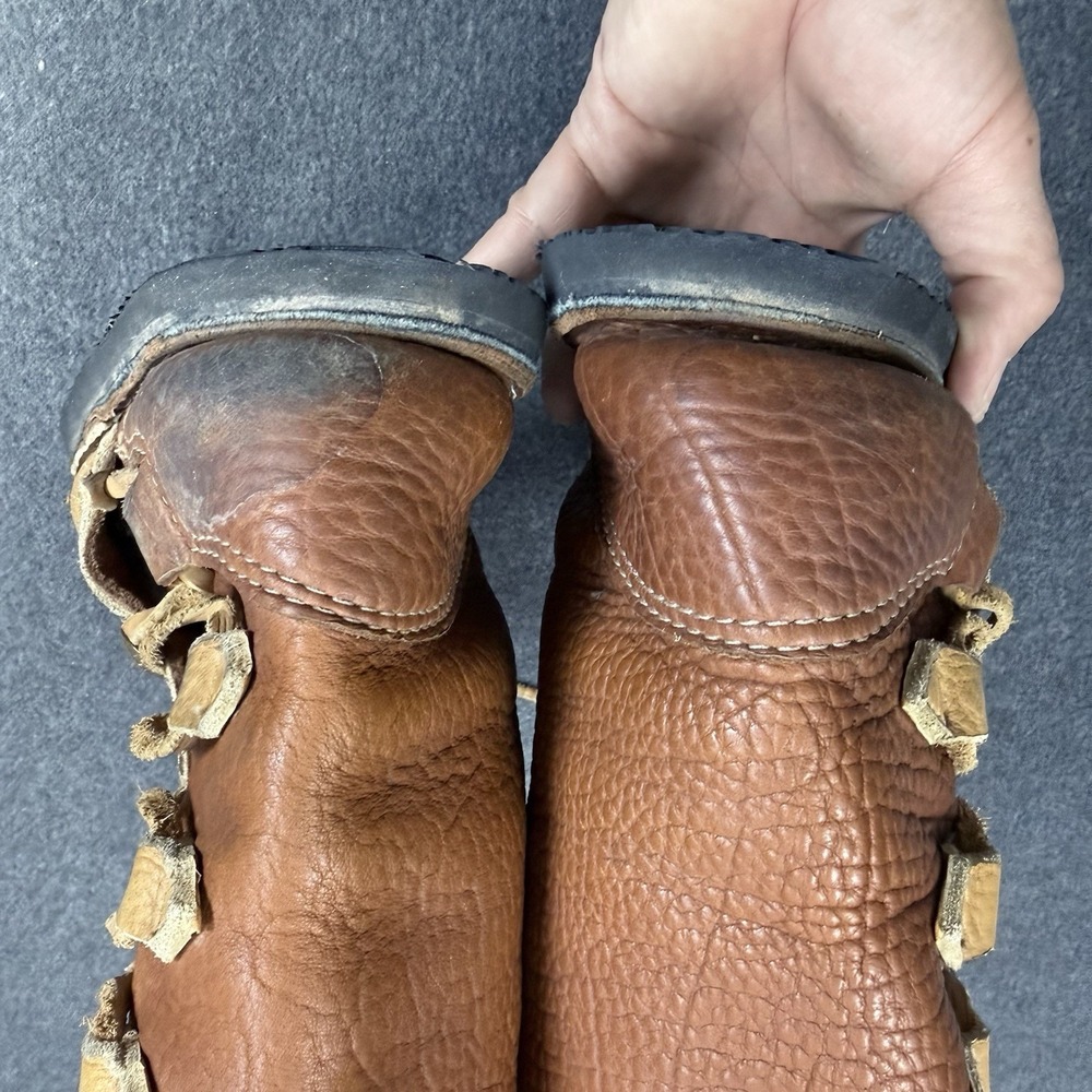 Vintage Leather Lace Up Boots Nautical Ship Buttons 1976 Vibram Mens 9.5W - Picture 6 of 11
